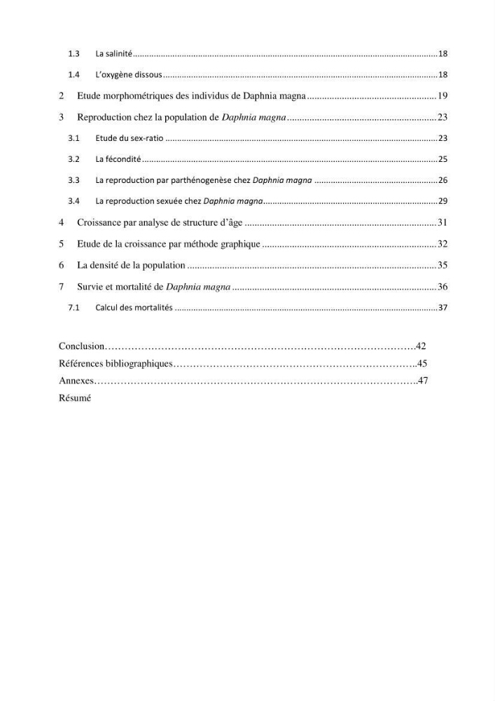 Mise en évidence des performances d\'un elevage d\'une souche de Daphnies: Daphnia magna