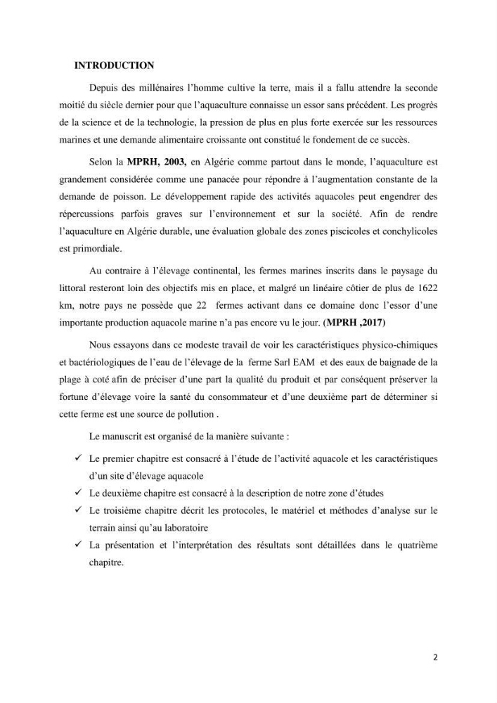Caractérisation environnementale de la ferme d\'élevage de Daurade Sarl EAM