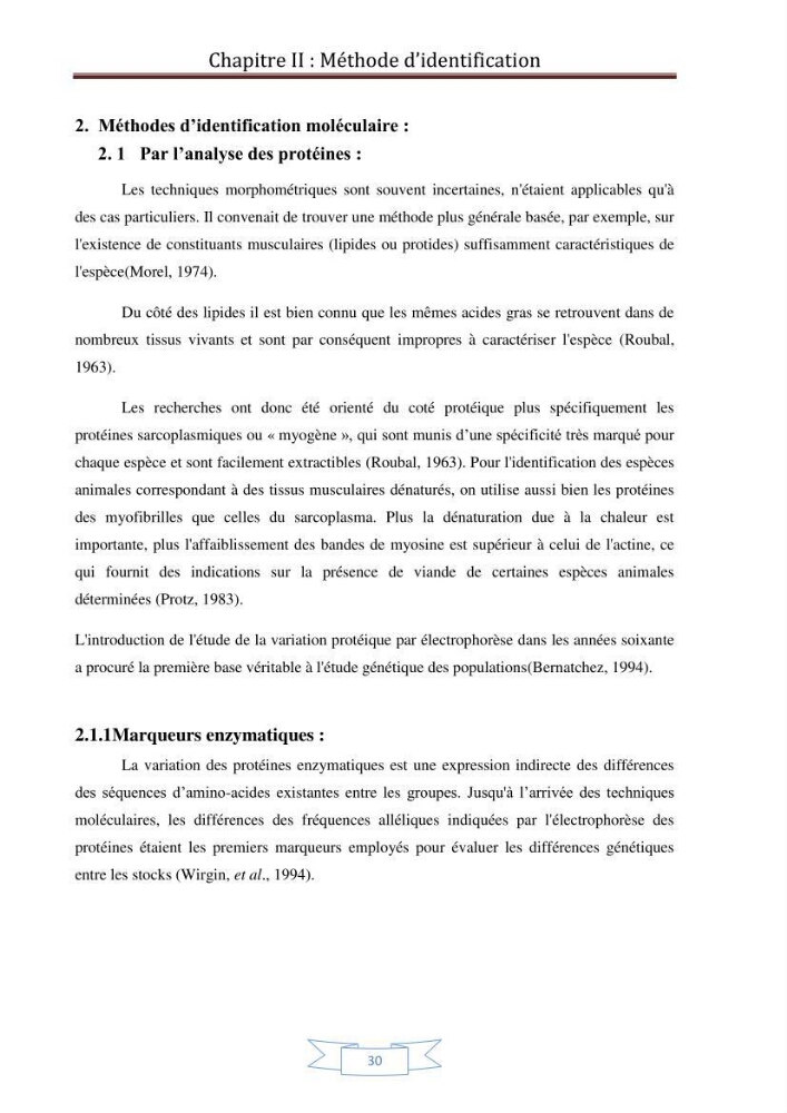 Recherche bibliographique sur les techniques de génétique moléculaire et leurs applications dans l\'identification des especes de poissons
