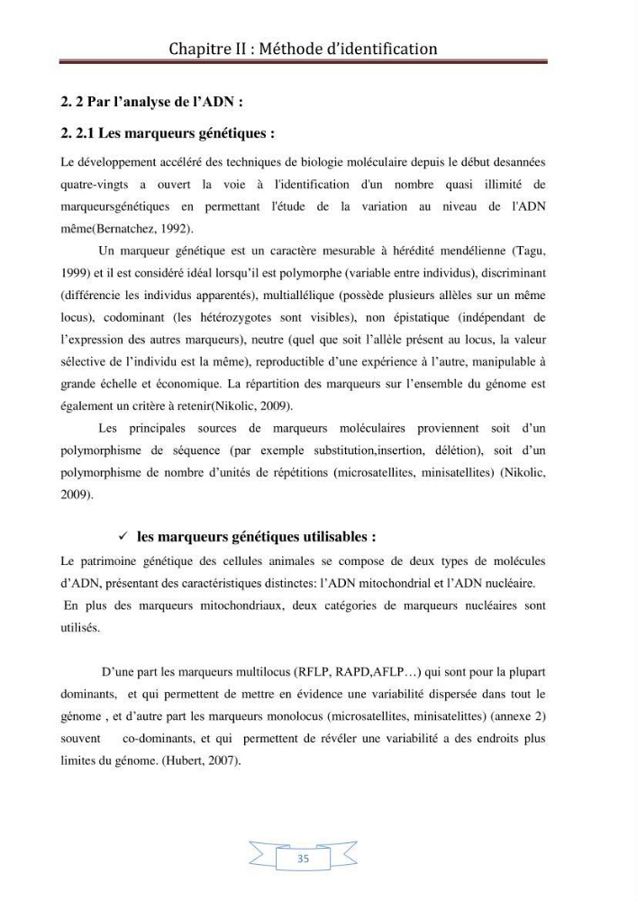Recherche bibliographique sur les techniques de génétique moléculaire et leurs applications dans l\'identification des especes de poissons