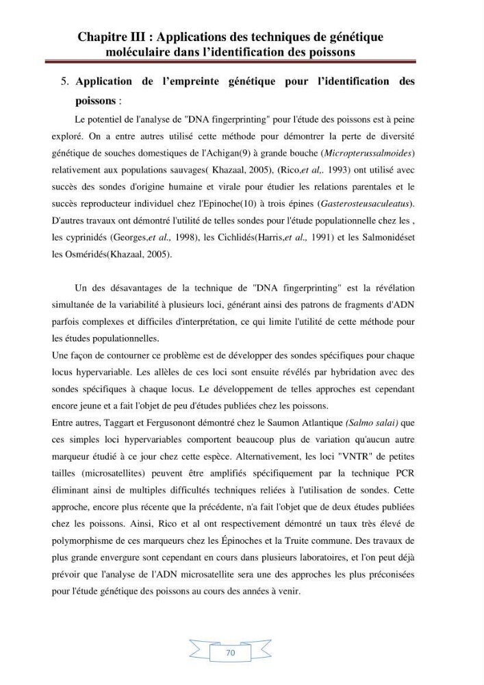 Recherche bibliographique sur les techniques de génétique moléculaire et leurs applications dans l\'identification des especes de poissons