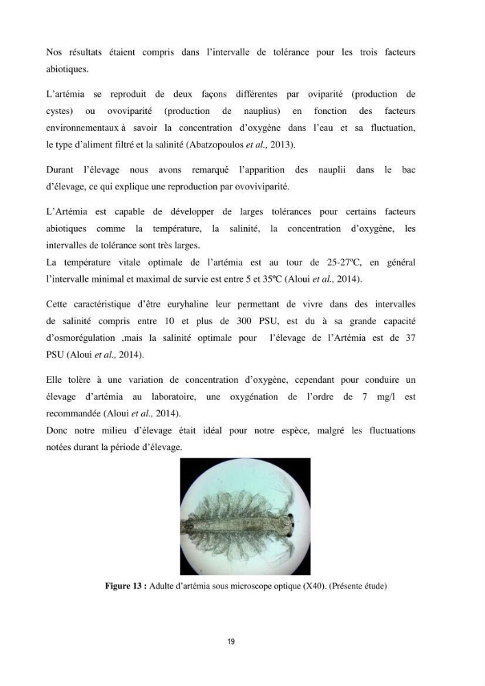 Mise en évidence des performances d\'élevage de différentes souches d\'Artémiz salina existantes en Algerie