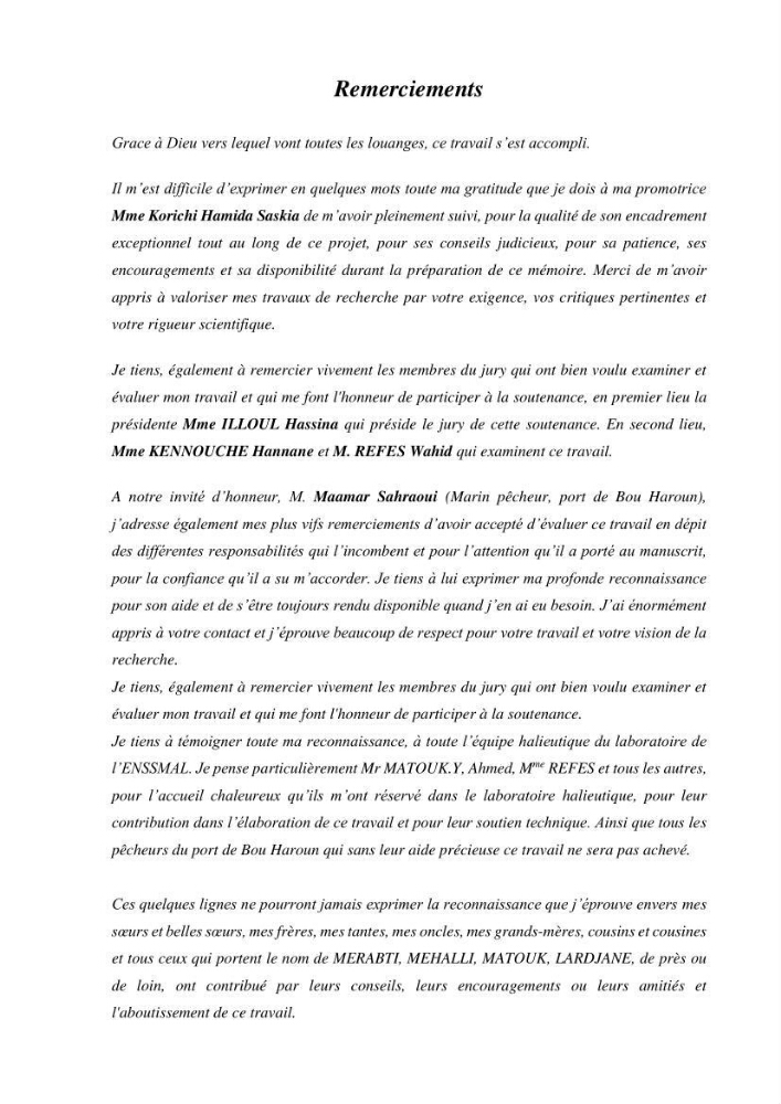 Contribution à l\'étude de l\'exploitation de Pagellus erythrinus ( Linnaeus,1758) dans la baie de Bou-Ismail: