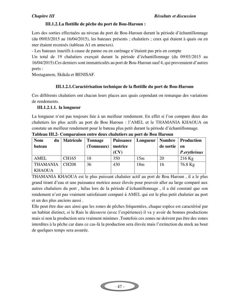 Contribution à l\'étude de l\'exploitation de Pagellus erythrinus ( Linnaeus,1758) dans la baie de Bou-Ismail: