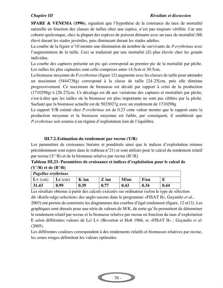 Contribution à l\'étude de l\'exploitation de Pagellus erythrinus ( Linnaeus,1758) dans la baie de Bou-Ismail: