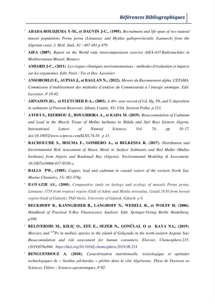 Contribution à l’évaluation des risques environnementaux radioactifs et métalliques sur la biodiversité de quelques organismes marins: