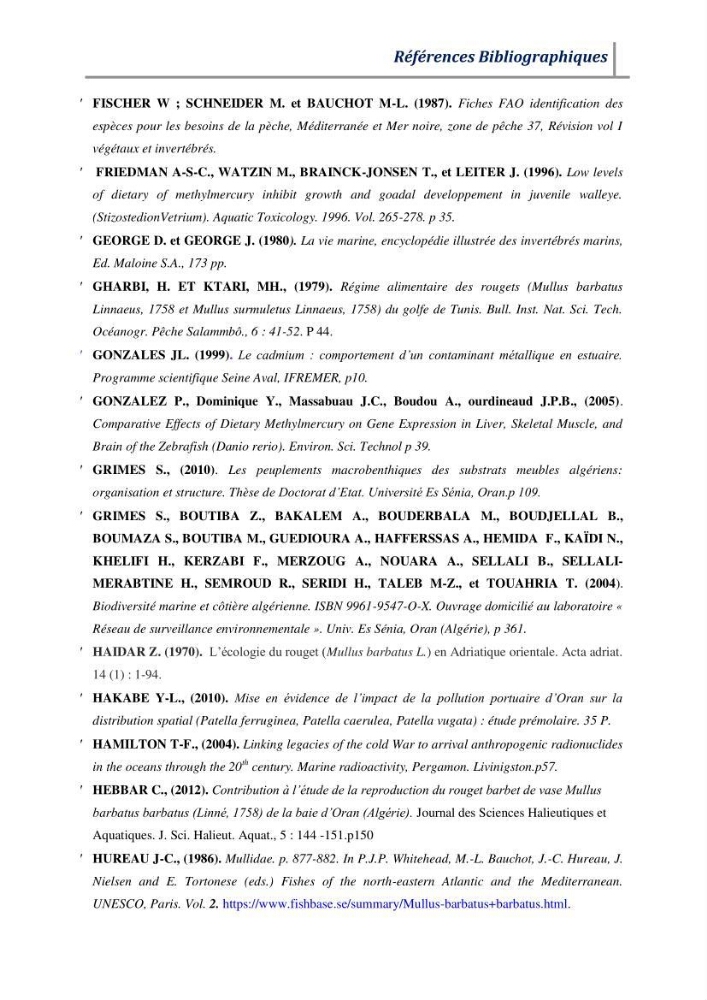 Contribution à l’évaluation des risques environnementaux radioactifs et métalliques sur la biodiversité de quelques organismes marins: