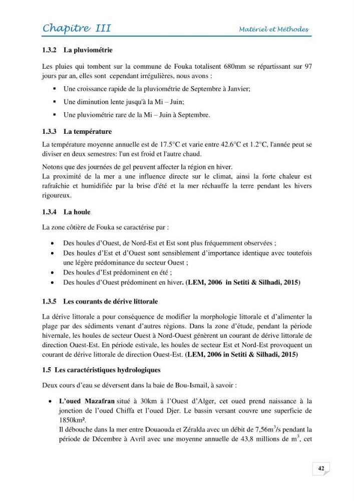 Effets des rejets de la saumure de la station de dessalement de Fouka sur la qualité des eaux: