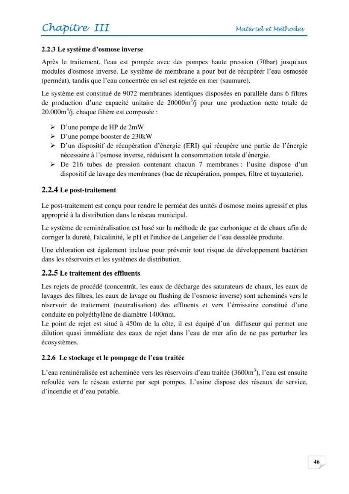 Effets des rejets de la saumure de la station de dessalement de Fouka sur la qualité des eaux: