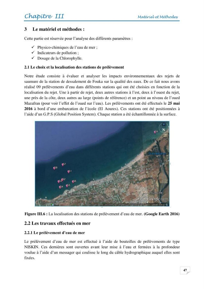 Effets des rejets de la saumure de la station de dessalement de Fouka sur la qualité des eaux: