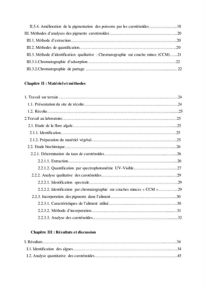 Contribution à l’élaboration d’un complément alimentaire algale destiné à l’amélioration de la pigmentation des poissons d’élevage