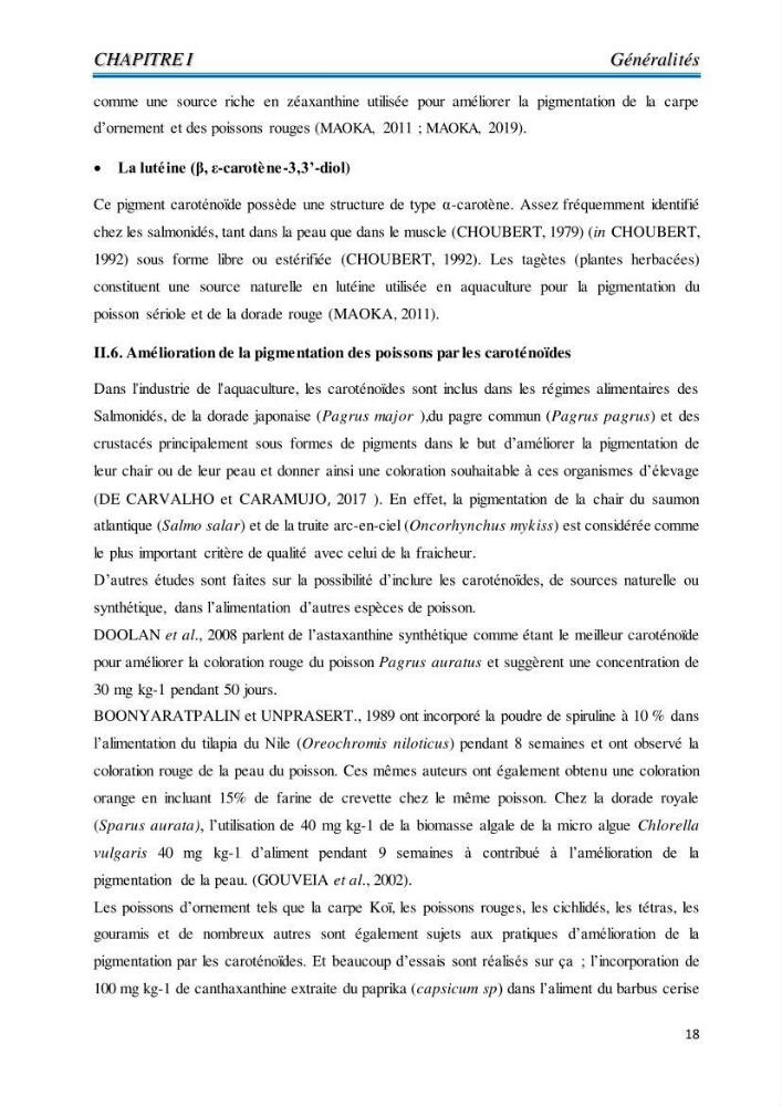 Contribution à l’élaboration d’un complément alimentaire algale destiné à l’amélioration de la pigmentation des poissons d’élevage