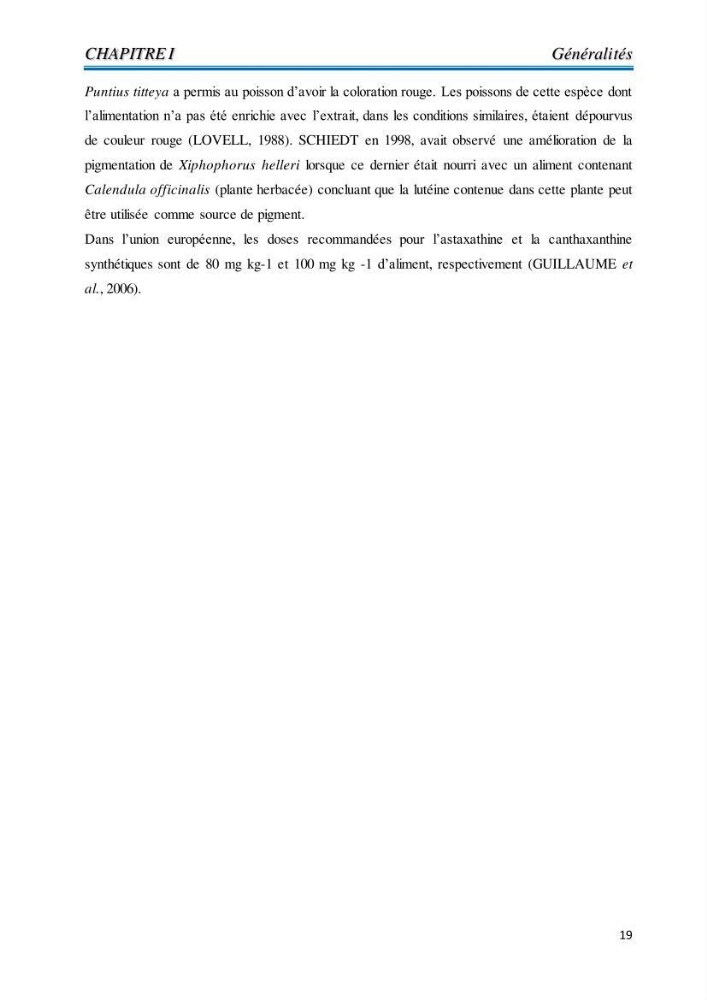 Contribution à l’élaboration d’un complément alimentaire algale destiné à l’amélioration de la pigmentation des poissons d’élevage
