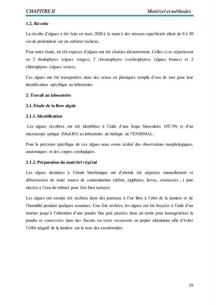 Contribution à l’élaboration d’un complément alimentaire algale destiné à l’amélioration de la pigmentation des poissons d’élevage