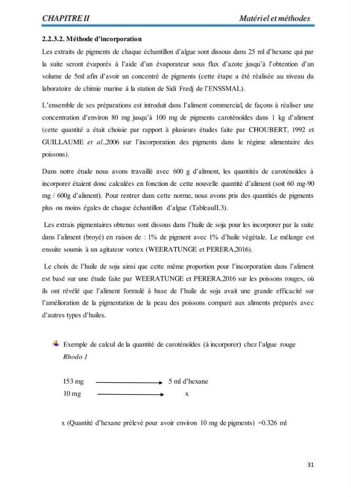 Contribution à l’élaboration d’un complément alimentaire algale destiné à l’amélioration de la pigmentation des poissons d’élevage