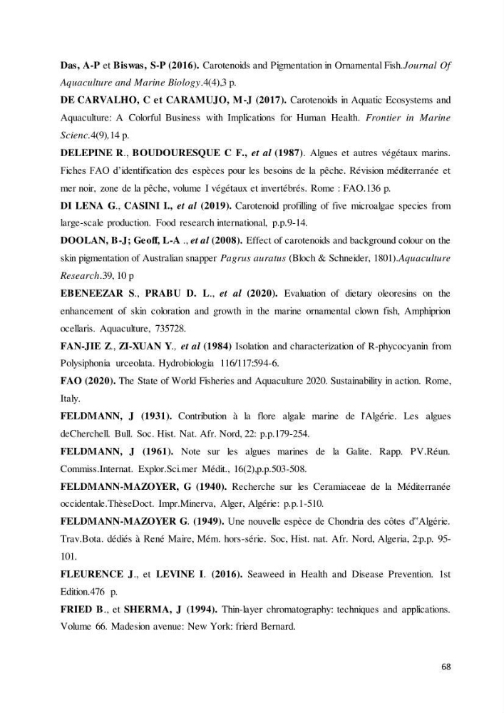 Contribution à l’élaboration d’un complément alimentaire algale destiné à l’amélioration de la pigmentation des poissons d’élevage