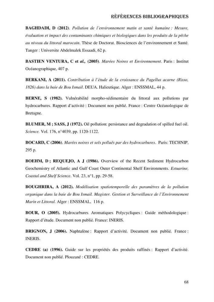 Evaluation de la vulnérabilité bio-morphosédimentaire de la baie de Bou-Ismail face à une pollution potentielle par les hydrocarbures