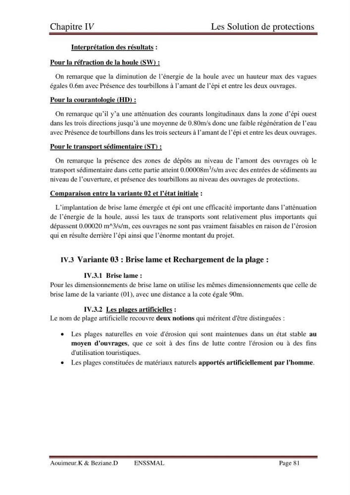 Etude de faisabilité de la protection des rivages du site d\'Ain Tagourait.w.de Tipaza