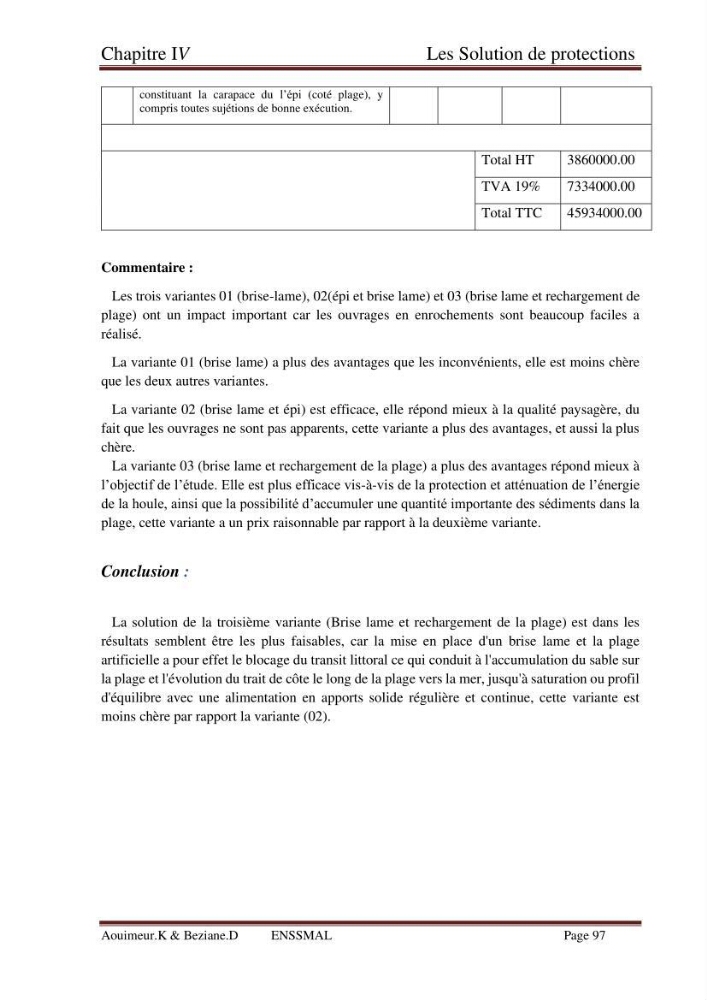 Etude de faisabilité de la protection des rivages du site d\'Ain Tagourait.w.de Tipaza