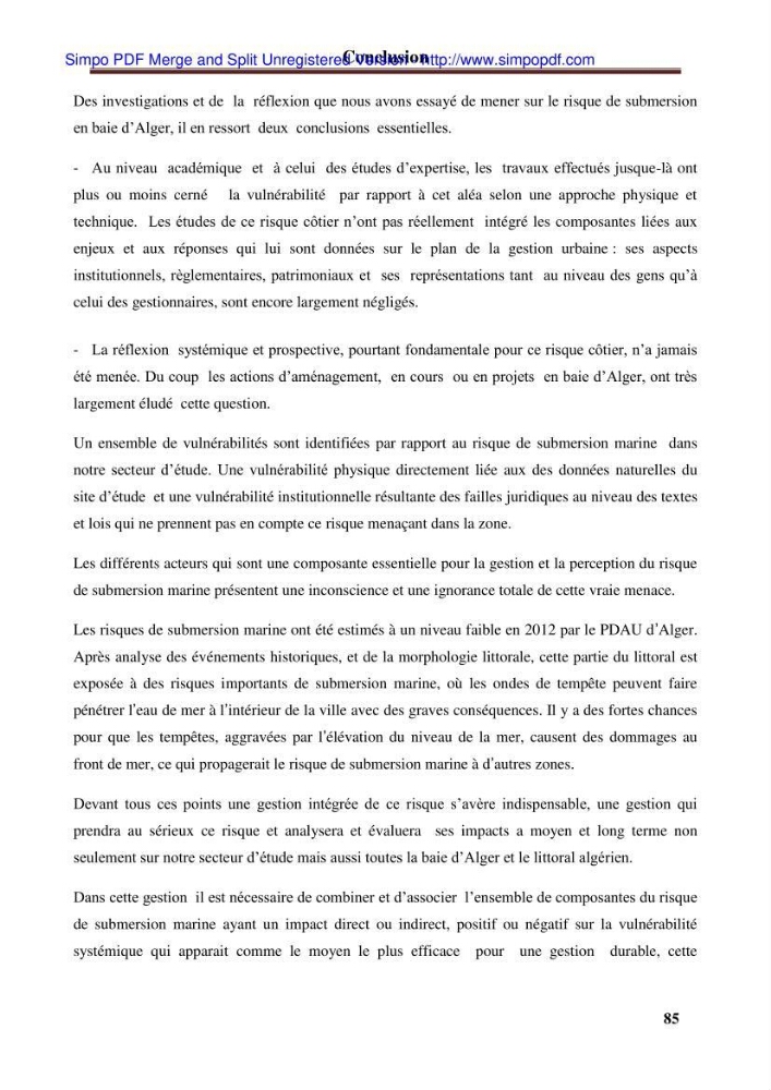 Approche systématique pour la gestion du risque de submersion marine (Hussein dey et El mohammadia):