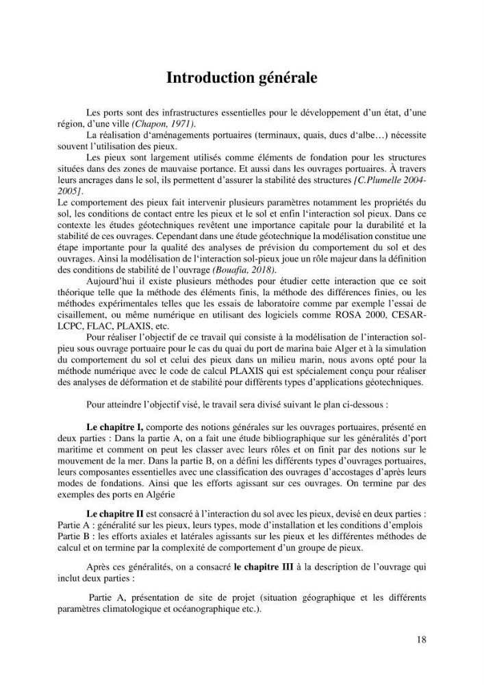 Dimensionnement d\'un quai sur pieux (Cas : Marina baie d’Alger)