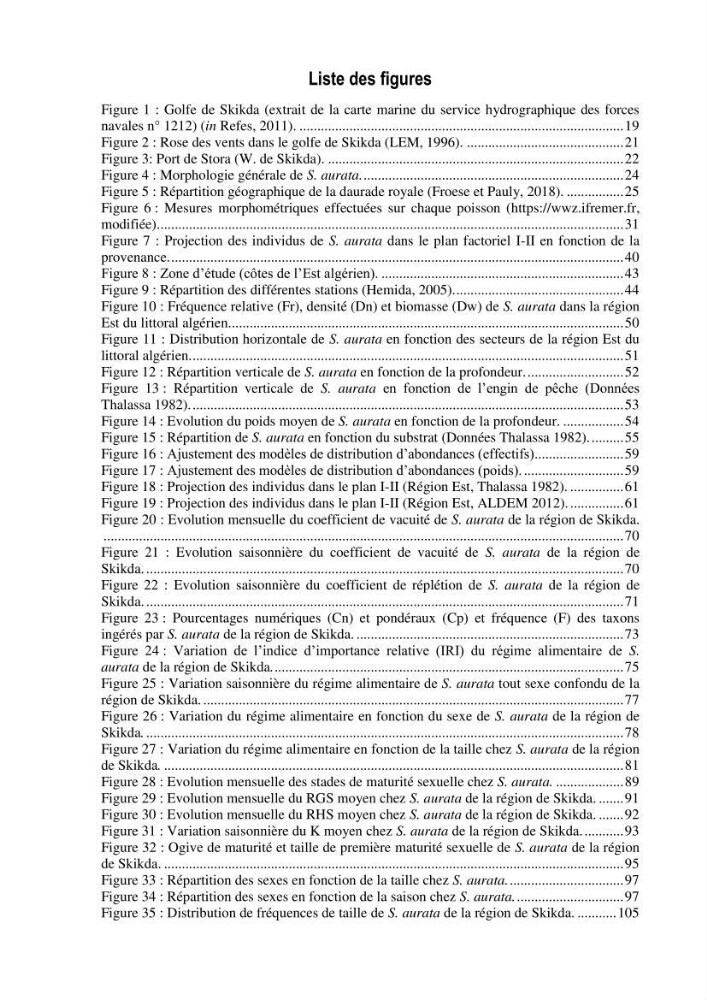 Ecologie, biologie, morphométrie et exploitation de la daurade royale Sparus aurata Linné, 1758 dans la région de SKIKDA.