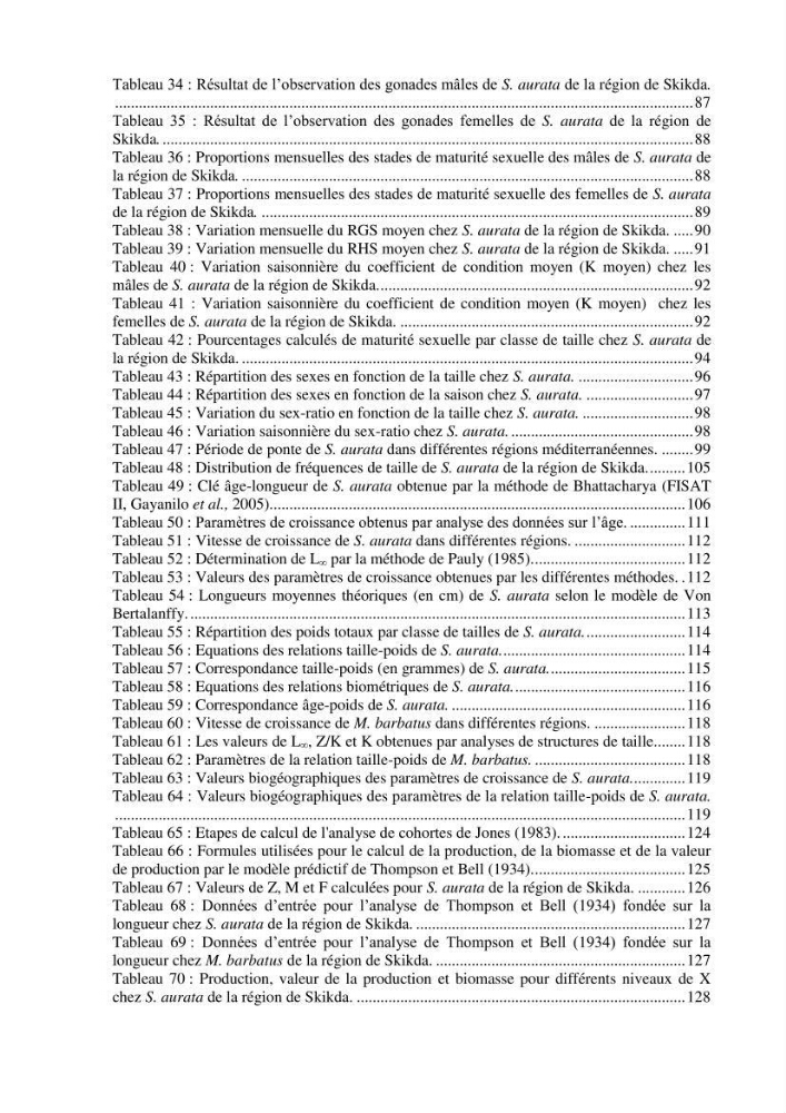 Ecologie, biologie, morphométrie et exploitation de la daurade royale Sparus aurata Linné, 1758 dans la région de SKIKDA.