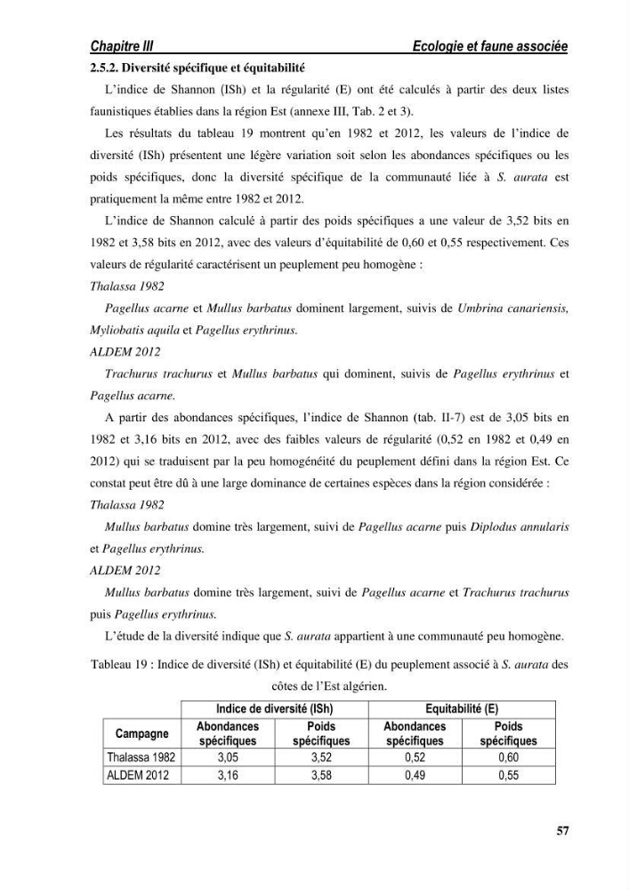 Ecologie, biologie, morphométrie et exploitation de la daurade royale Sparus aurata Linné, 1758 dans la région de SKIKDA.
