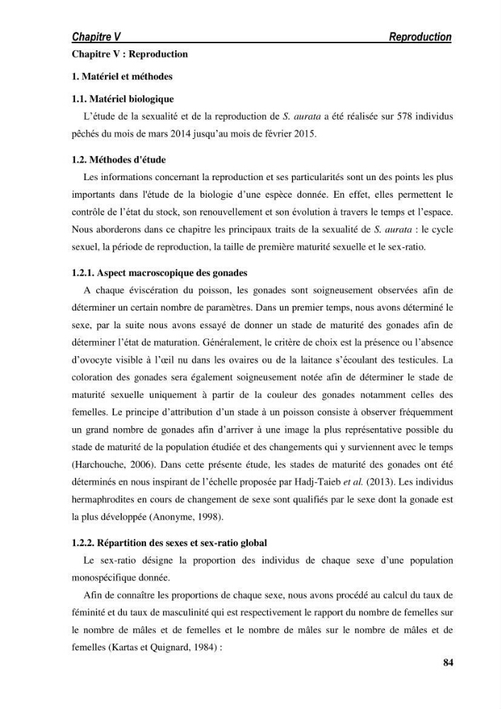 Ecologie, biologie, morphométrie et exploitation de la daurade royale Sparus aurata Linné, 1758 dans la région de SKIKDA.