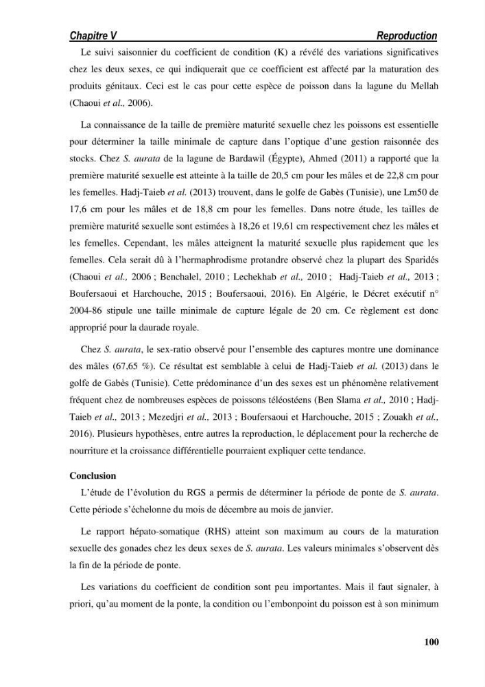 Ecologie, biologie, morphométrie et exploitation de la daurade royale Sparus aurata Linné, 1758 dans la région de SKIKDA.