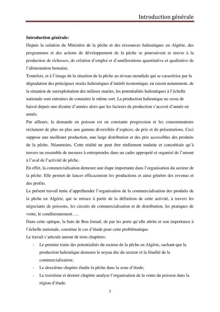 La commercialisation des produits de la pêche dans la baie de Bou Ismail