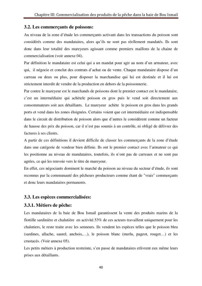 La commercialisation des produits de la pêche dans la baie de Bou Ismail