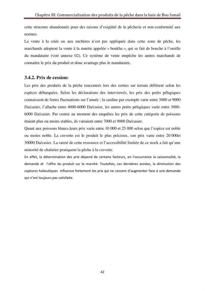 La commercialisation des produits de la pêche dans la baie de Bou Ismail