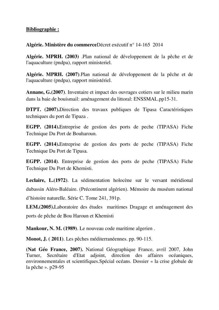 La commercialisation des produits de la pêche dans la baie de Bou Ismail