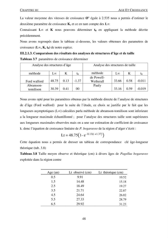 Le gros yeux, Pagellus bogaraveo ( Brûnnich, 1768) de la région centre: les peuplements associés,la croissance et l\'exploitation