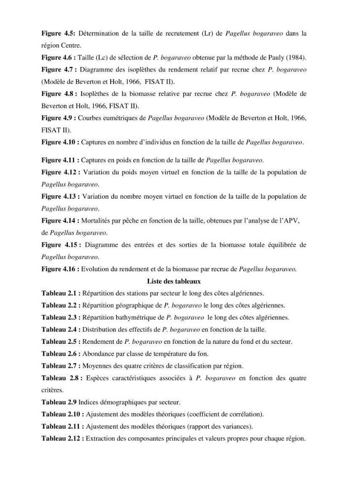 Le gros yeux, Pagellus bogaraveo ( Brûnnich, 1768) de la région centre: les peuplements associés,la croissance et l\'exploitation