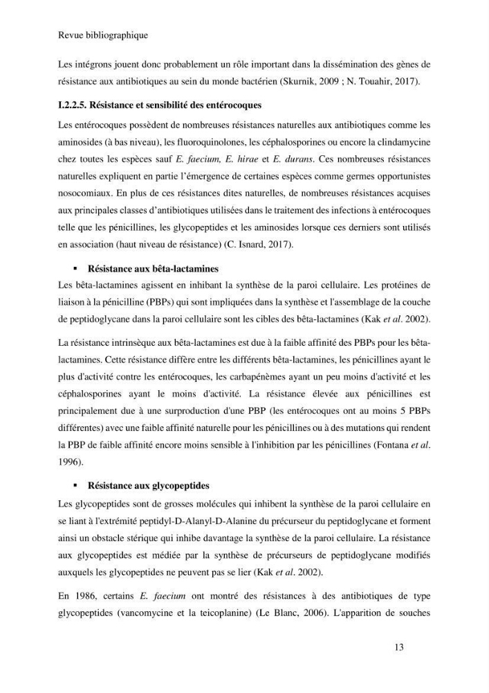 Caractérisation et évaluation de la résistance aux antibiotiques chez les entérocoques sp isolés dans le milieu marin: