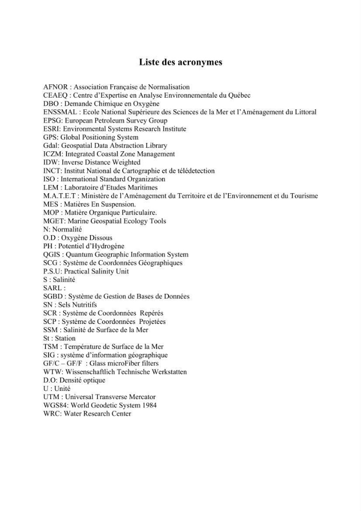 Utilisation des Systèmes d\'Information Géographiques pour le suivi des paramètres indicateurs de pollution dans la baie de Bou-Ismail: