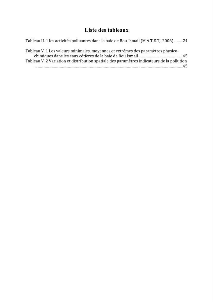 Utilisation des Systèmes d\'Information Géographiques pour le suivi des paramètres indicateurs de pollution dans la baie de Bou-Ismail: