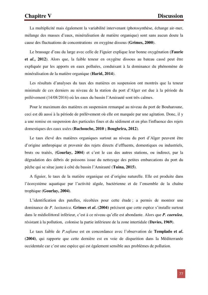 Evaluation du taux des hydrocarbures aromatiques polycycliques chez le mollusque Patella.sp et les moules du littoral Algérois