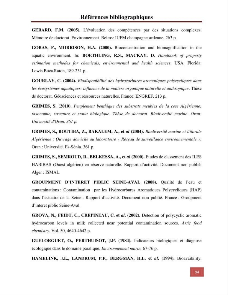 Evaluation du taux des hydrocarbures aromatiques polycycliques chez le mollusque Patella.sp et les moules du littoral Algérois