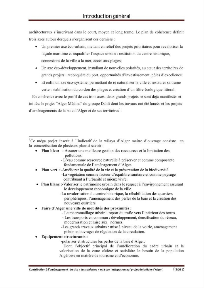 Contribution à l\'aménagement du site \"les sablettes\" et à son intégration dans le projet de la baie d\'Alger