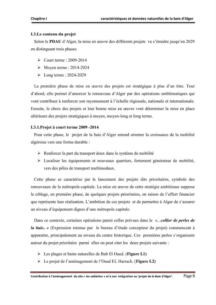 Contribution à l\'aménagement du site \"les sablettes\" et à son intégration dans le projet de la baie d\'Alger