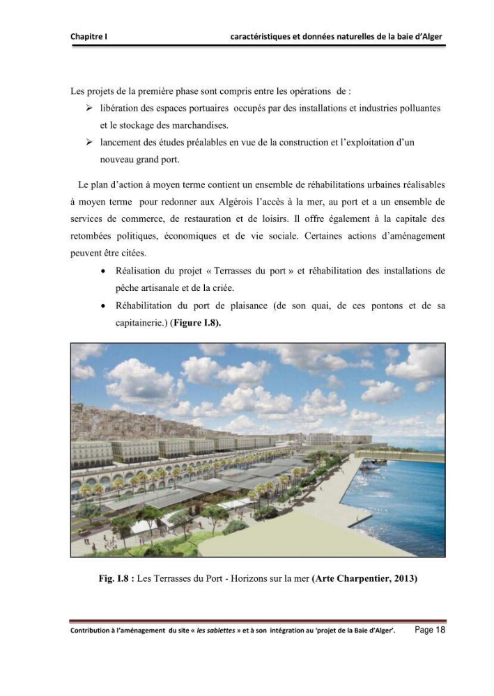 Contribution à l\'aménagement du site \"les sablettes\" et à son intégration dans le projet de la baie d\'Alger