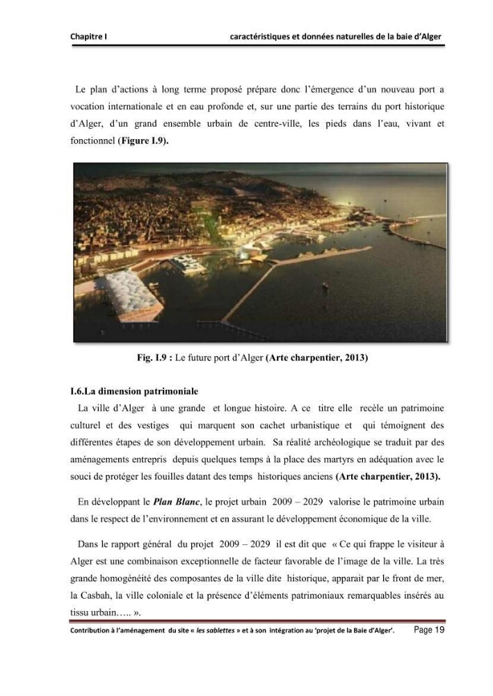 Contribution à l\'aménagement du site \"les sablettes\" et à son intégration dans le projet de la baie d\'Alger