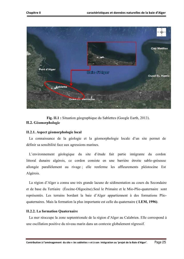 Contribution à l\'aménagement du site \"les sablettes\" et à son intégration dans le projet de la baie d\'Alger
