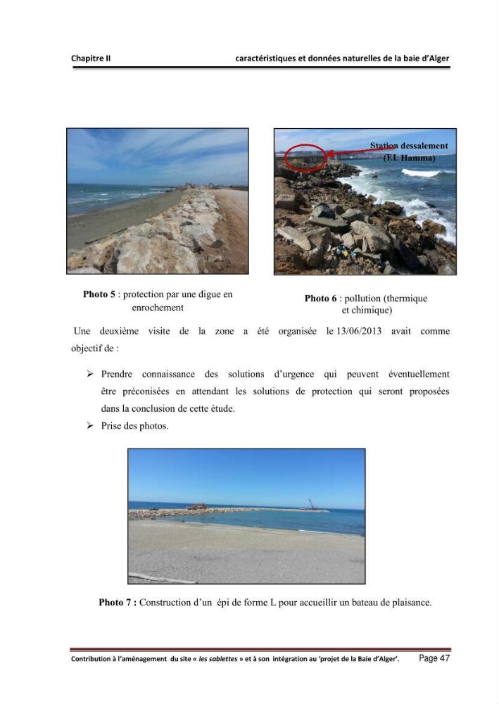 Contribution à l\'aménagement du site \"les sablettes\" et à son intégration dans le projet de la baie d\'Alger