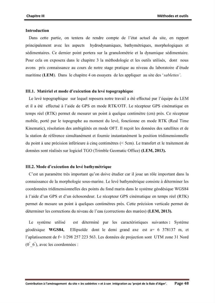 Contribution à l\'aménagement du site \"les sablettes\" et à son intégration dans le projet de la baie d\'Alger