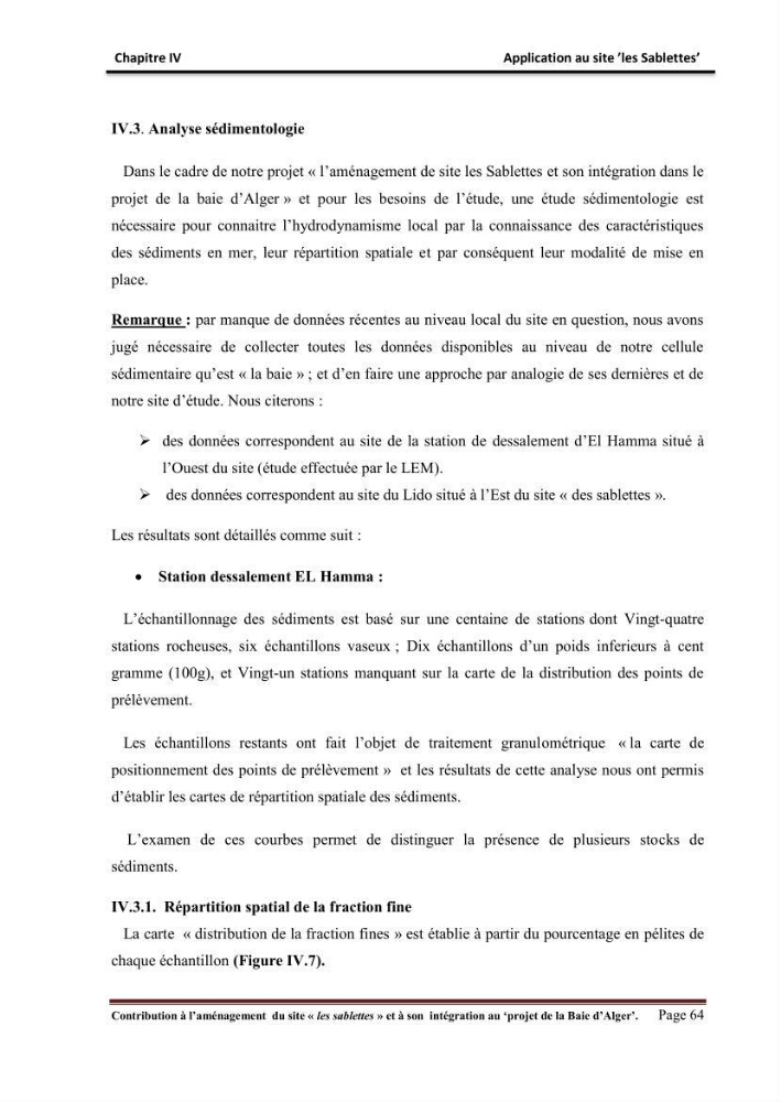 Contribution à l\'aménagement du site \"les sablettes\" et à son intégration dans le projet de la baie d\'Alger