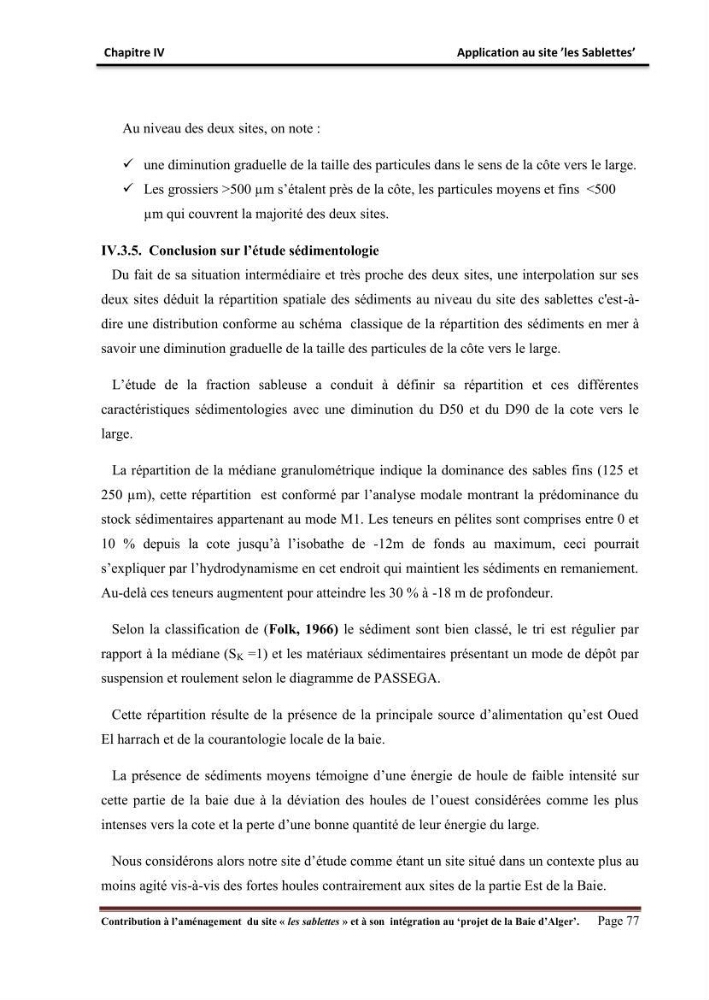 Contribution à l\'aménagement du site \"les sablettes\" et à son intégration dans le projet de la baie d\'Alger